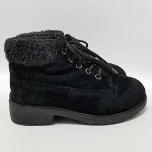 Bobbie Brooks Girls Ankle Furry Bootie Black Faux Fur Lined Lace Up Round Toe 1
